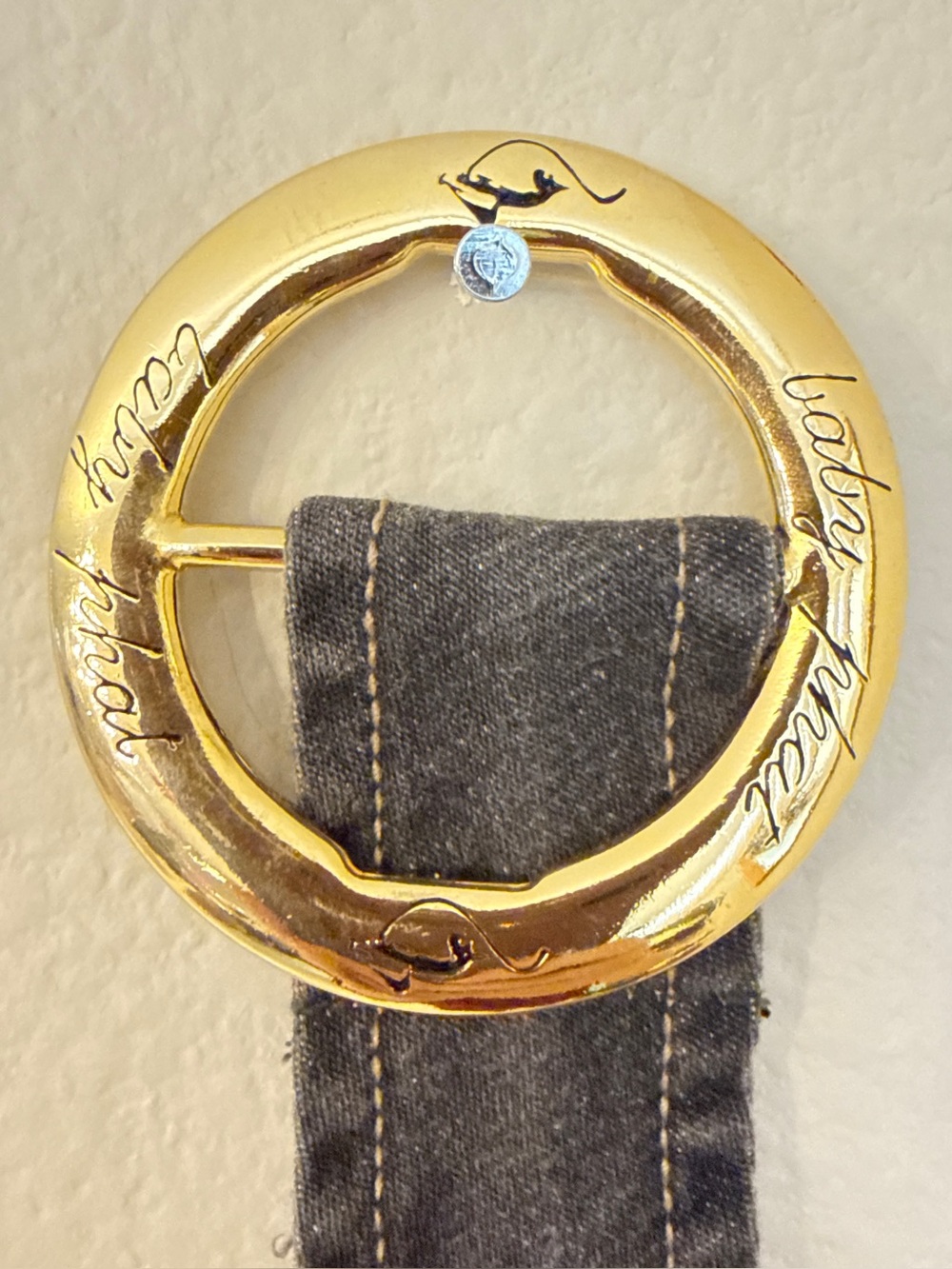 Baby Phat Vintage Y2K Charcoal Denim Belt with Gold Hardware- 42” Length